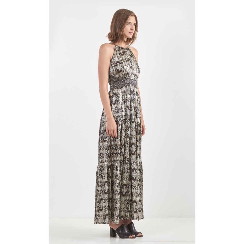 L’Agence silk butterfly print halter maxi dress